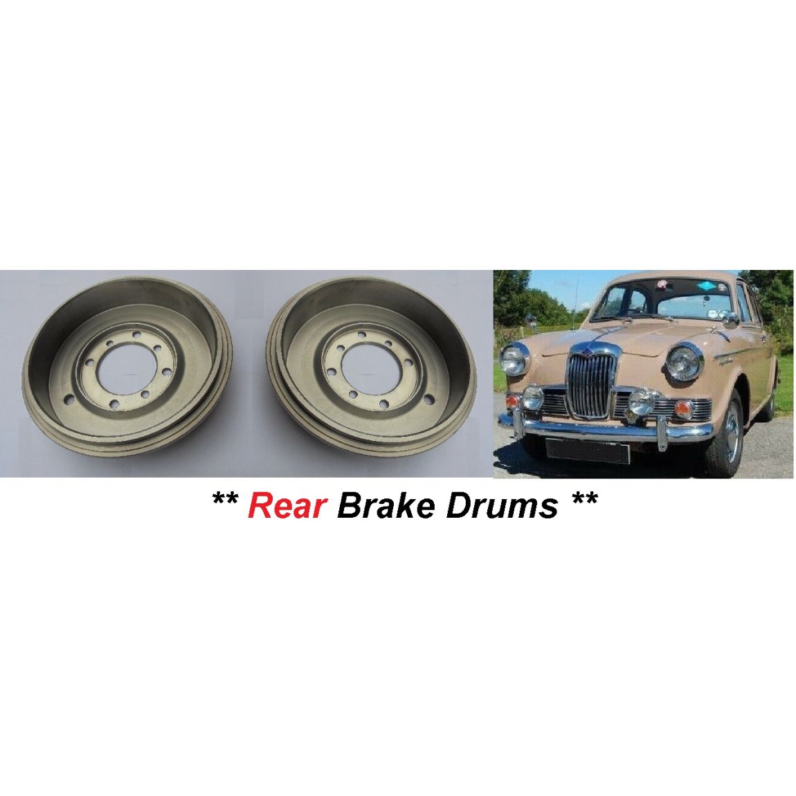 REAR BRAKE DRUMS x2 (Riley 1.5 Saloon) (8") (1958- 65) 
